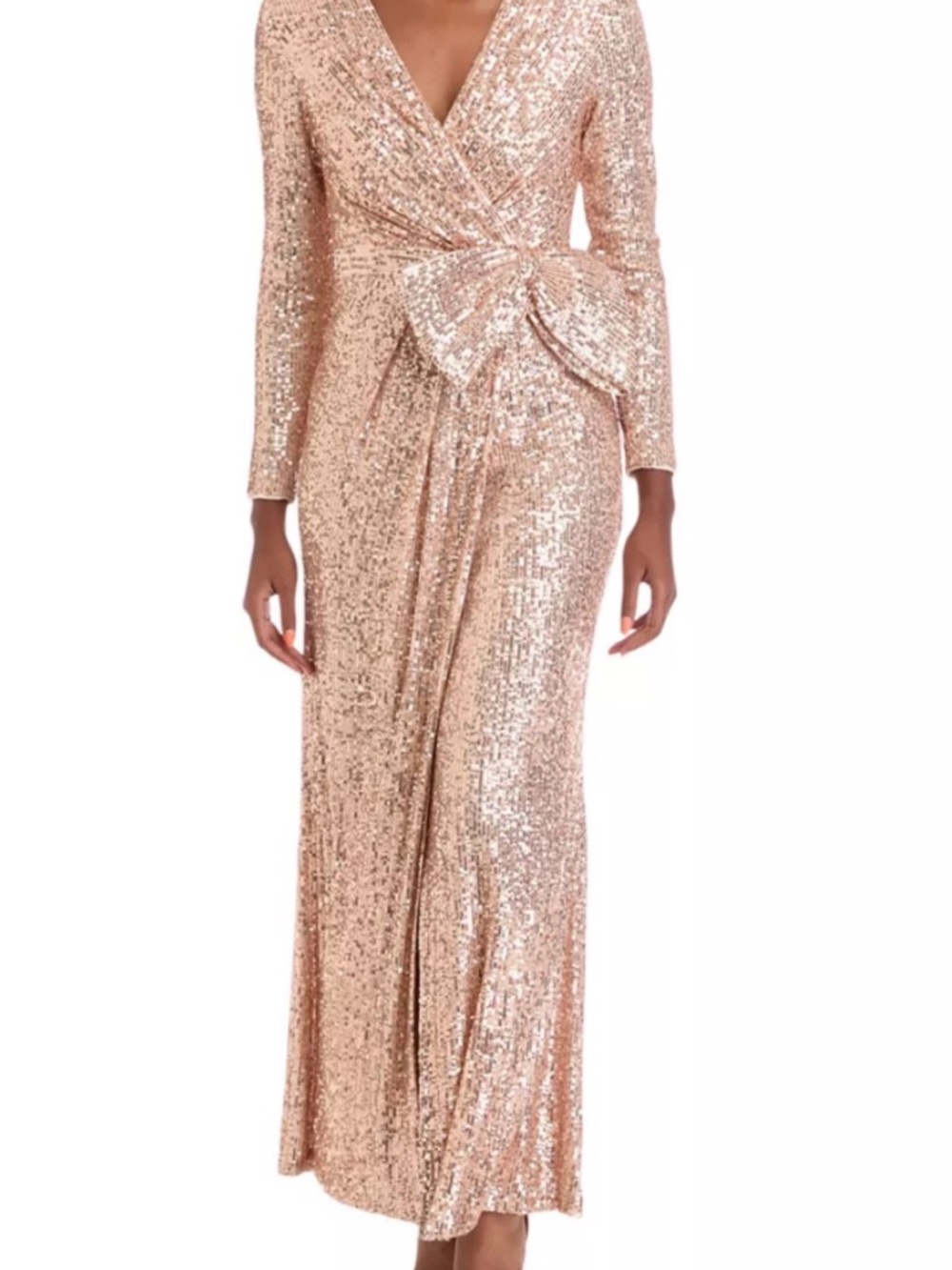 Gold Sequin Wrap Gown with Gold Clutch